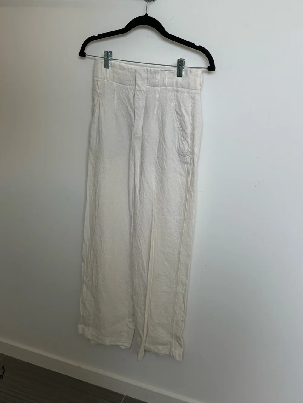 Zara Cream High-Waist Wide-Leg Linen Trousers